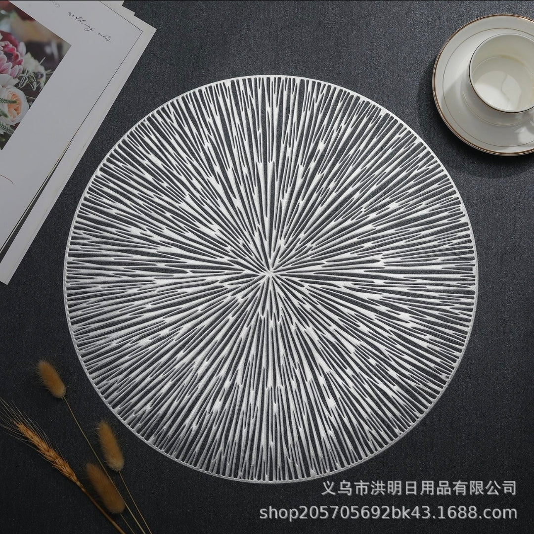 Placemats,European-Style Hollow-Out Heat-Insulating placemat, 6-Piece Household Round Dining Table Firework Coaster-Gold