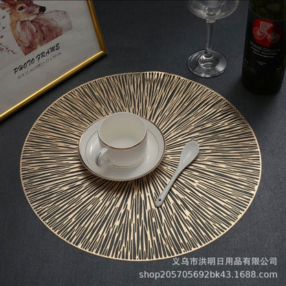 Placemats,European-Style Hollow-Out Heat-Insulating placemat, 6-Piece Household Round Dining Table Firework Coaster-Gold