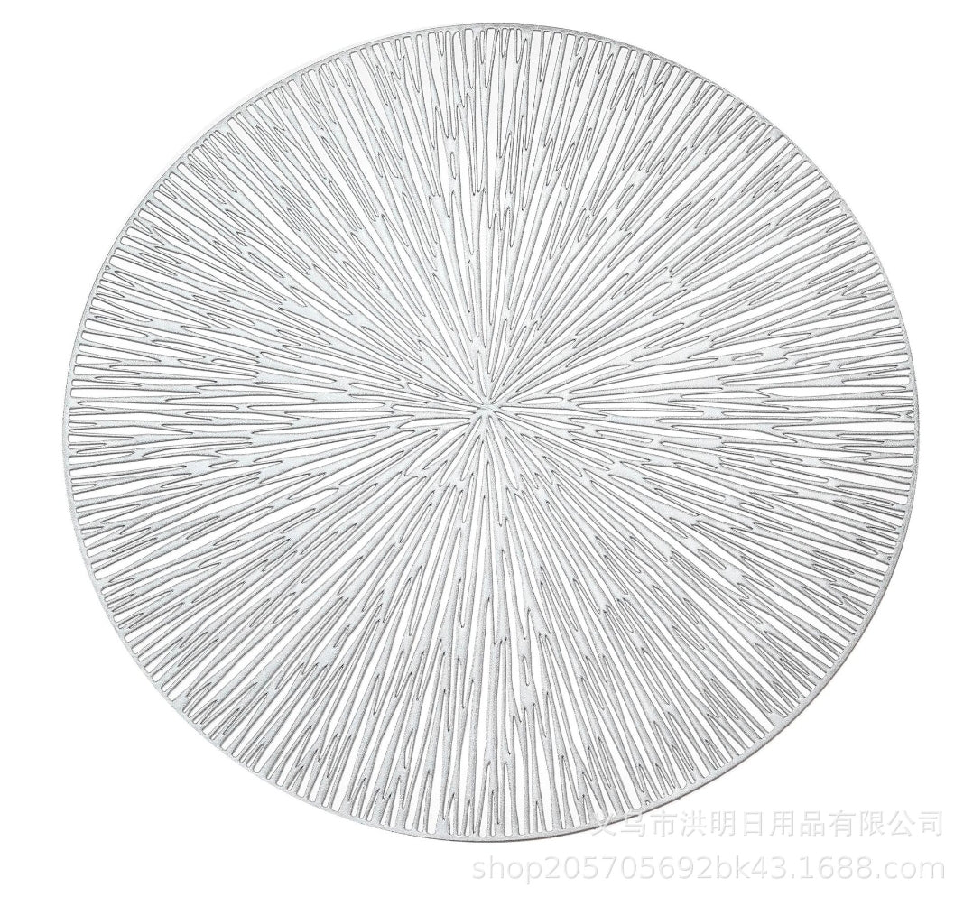 Placemats,European-Style Hollow-Out Heat-Insulating placemat, 6-Piece Household Round Dining Table Firework Coaster-Gold