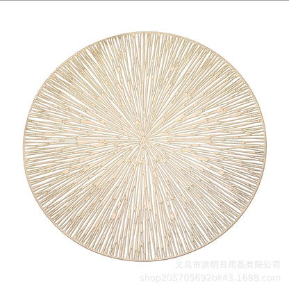 Placemats,European-Style Hollow-Out Heat-Insulating placemat, 6-Piece Household Round Dining Table Firework Coaster-Gold