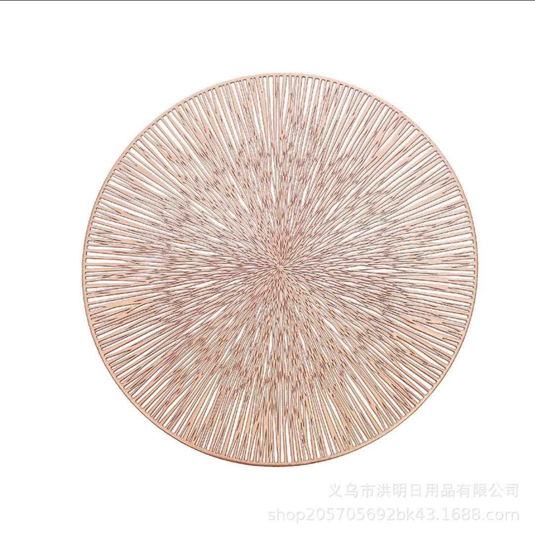 Placemats,European-Style Hollow-Out Heat-Insulating placemat, 6-Piece Household Round Dining Table Firework Coaster-Gold