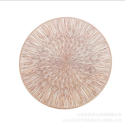 Placemats,European-Style Hollow-Out Heat-Insulating placemat, 6-Piece Household Round Dining Table Firework Coaster-Gold