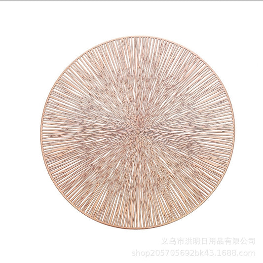 Placemats,European-Style Hollow-Out Heat-Insulating placemat, 6-Piece Household Round Dining Table Firework Coaster-Gold