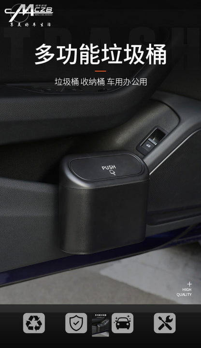 Car Dust Bin with Push-Lid – Portable Hanging Organizer for Car Doors, Cup-Holders, Home & Office