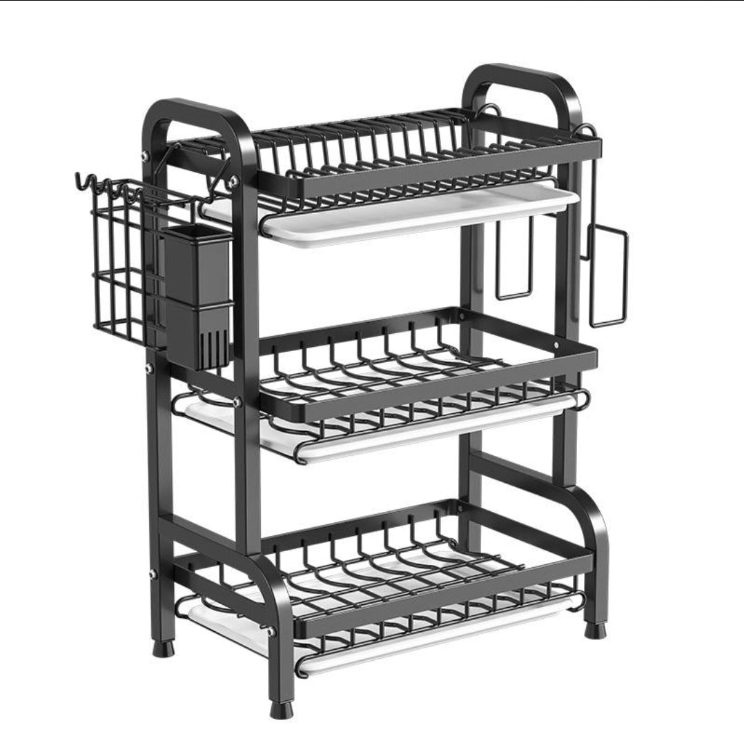 3 Tier Dish Rack, With Utensil Holder And Cutting Board Holder, Kitchen Countertop