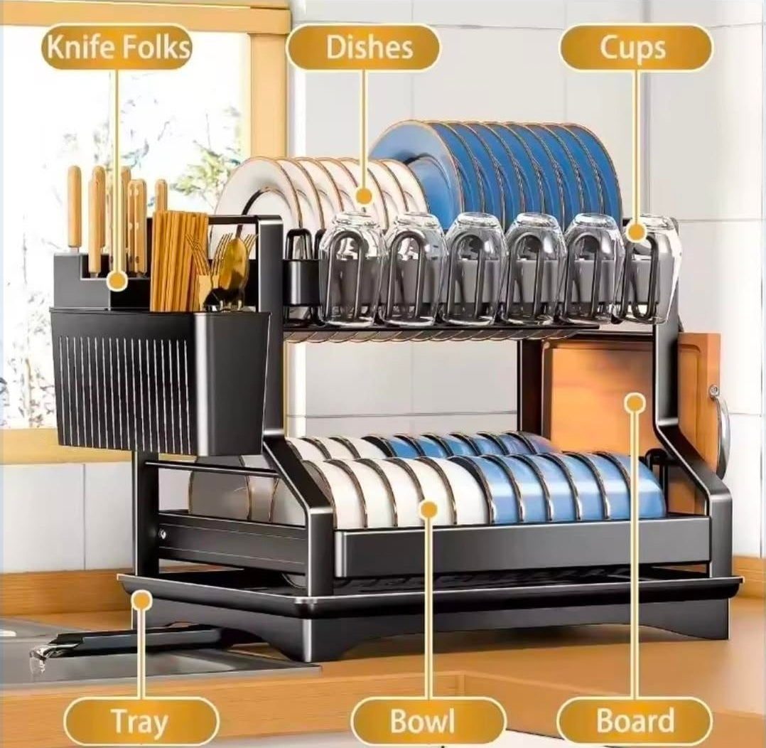 High quality kitchen dish bowl drainer rack with drain basket dish chopsticks knife fork water cup storage rack