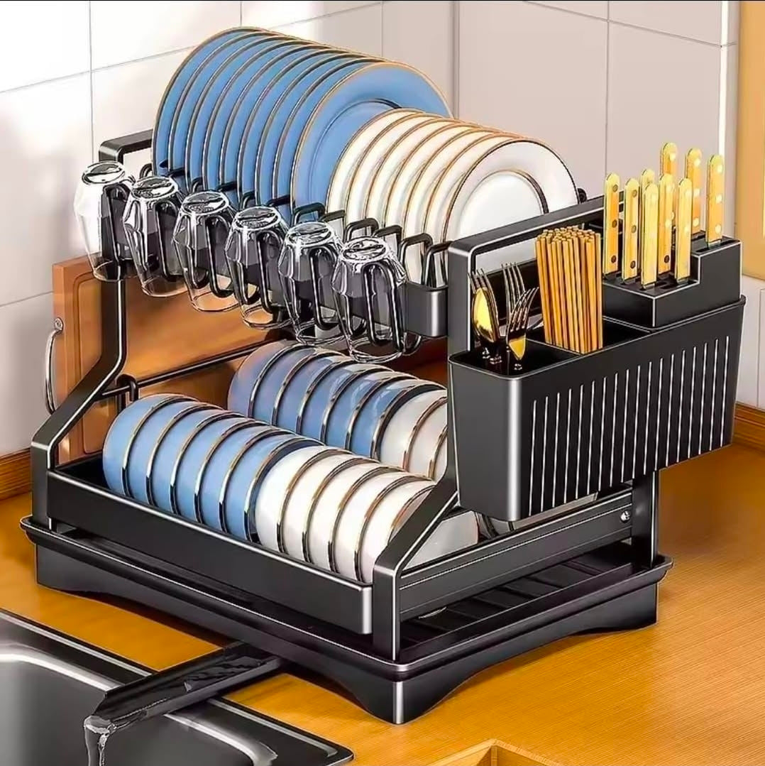 High quality kitchen dish bowl drainer rack with drain basket dish chopsticks knife fork water cup storage rack