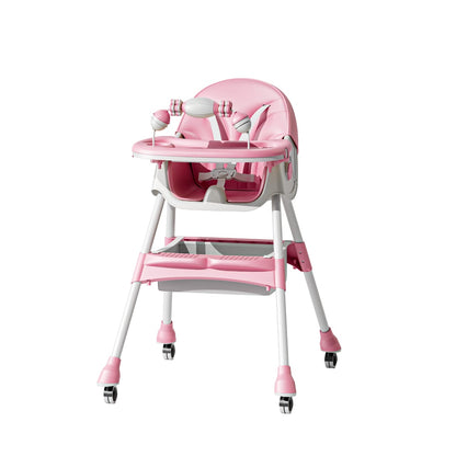 Kids Feeding adjustable and foldable Pink High Chair With Toys And Full Set Ideal For Toddlers Above 6 Month Old Sale Offer