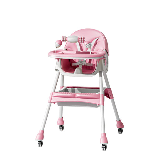 Kids Feeding adjustable and foldable Pink High Chair With Toys And Full Set Ideal For Toddlers Above 6 Month Old Sale Offer