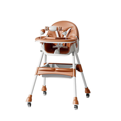 Kids Feeding adjustable and foldable Brown High Chair With Toys And Full Set Ideal For Toddlers Above 6 Month Old Sale Offer