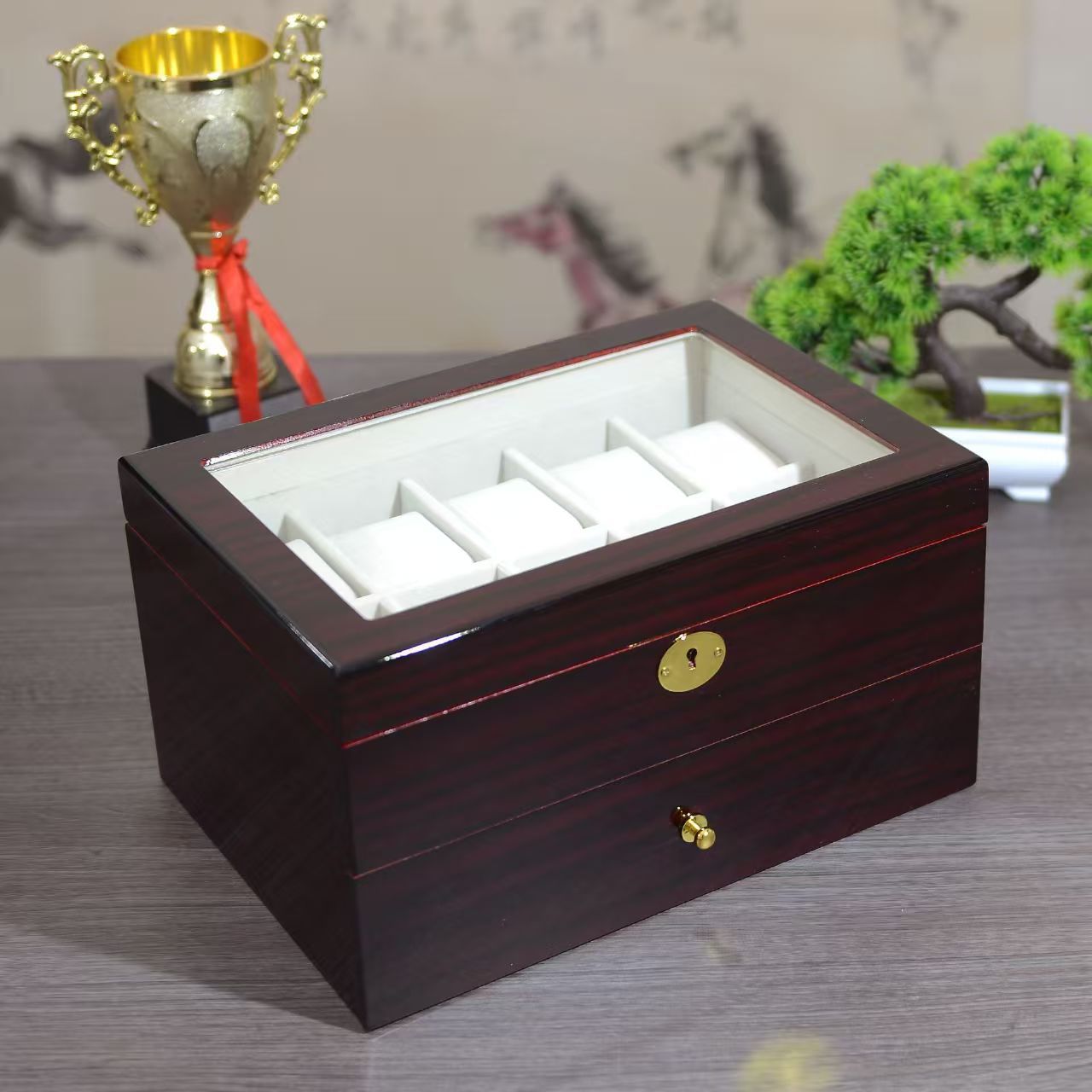 20 Slot Ebony Watch Storage Box Wooden with Lock and key ideal gift for Men and Women