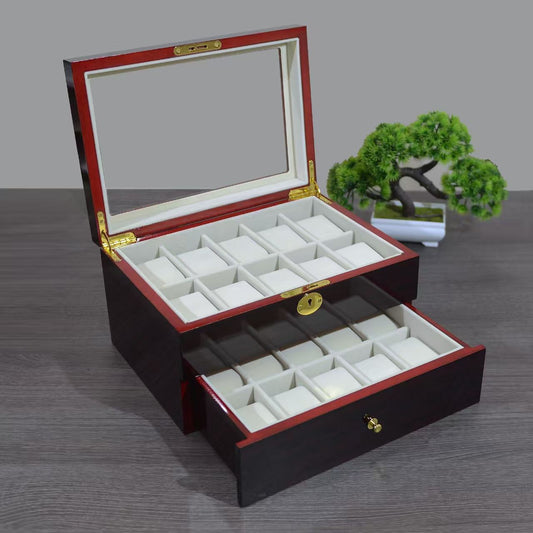 20 Slot Ebony Watch Storage Box Wooden with Lock and key ideal gift for Men and Women