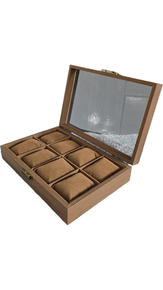 8 Slot Walnut baggy cushion brown interior watch box organiser ideal for gifts, friends offer sale
