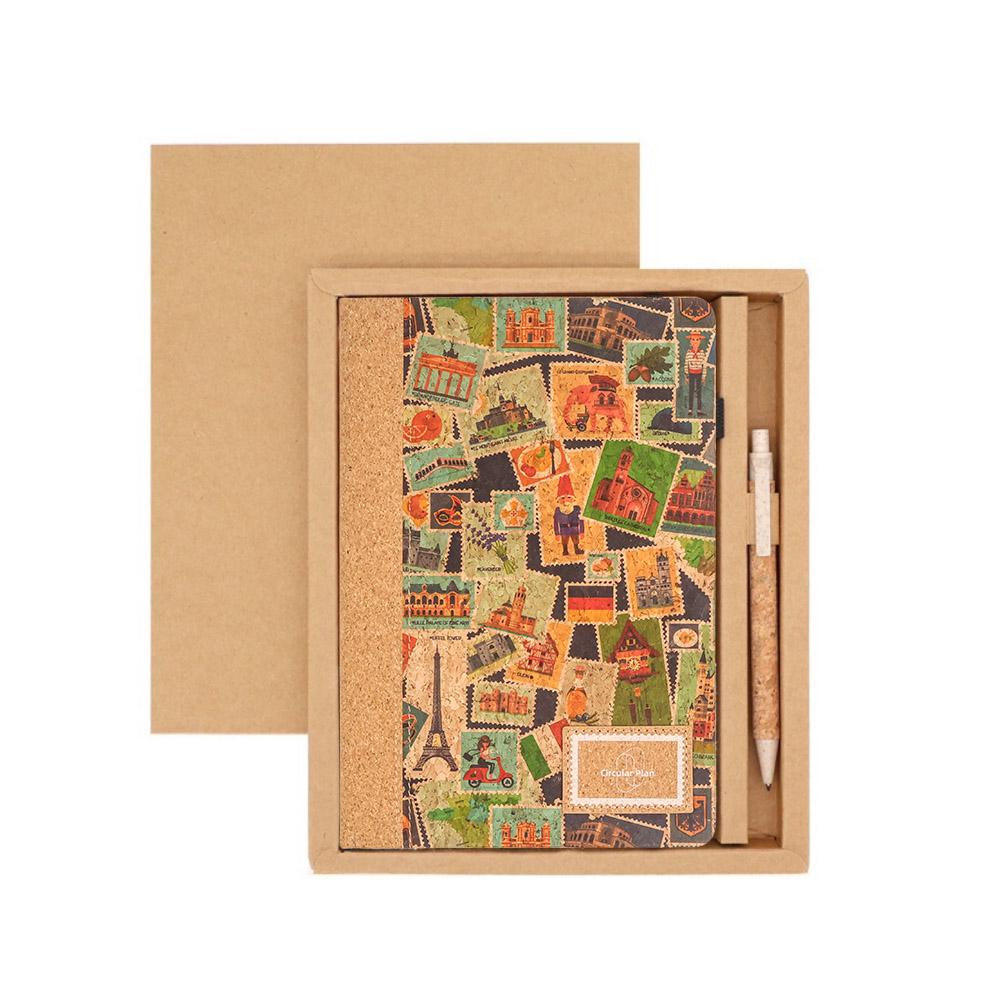 Journal notebook with pen stamp print cover esthethic design ideal for personal use travel gifts friends colleagues office party celebrations offer sale