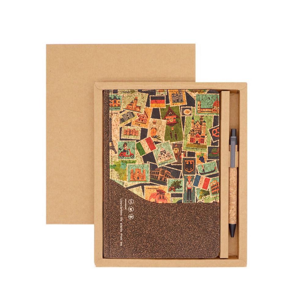 Journal notebook with pen stamp print cover esthethic design ideal for personal use travel gifts friends colleagues office party celebrations offer sale