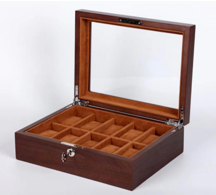 10 Slot walnut watch collection box organiser with key ideal for display, gifts, offer sale