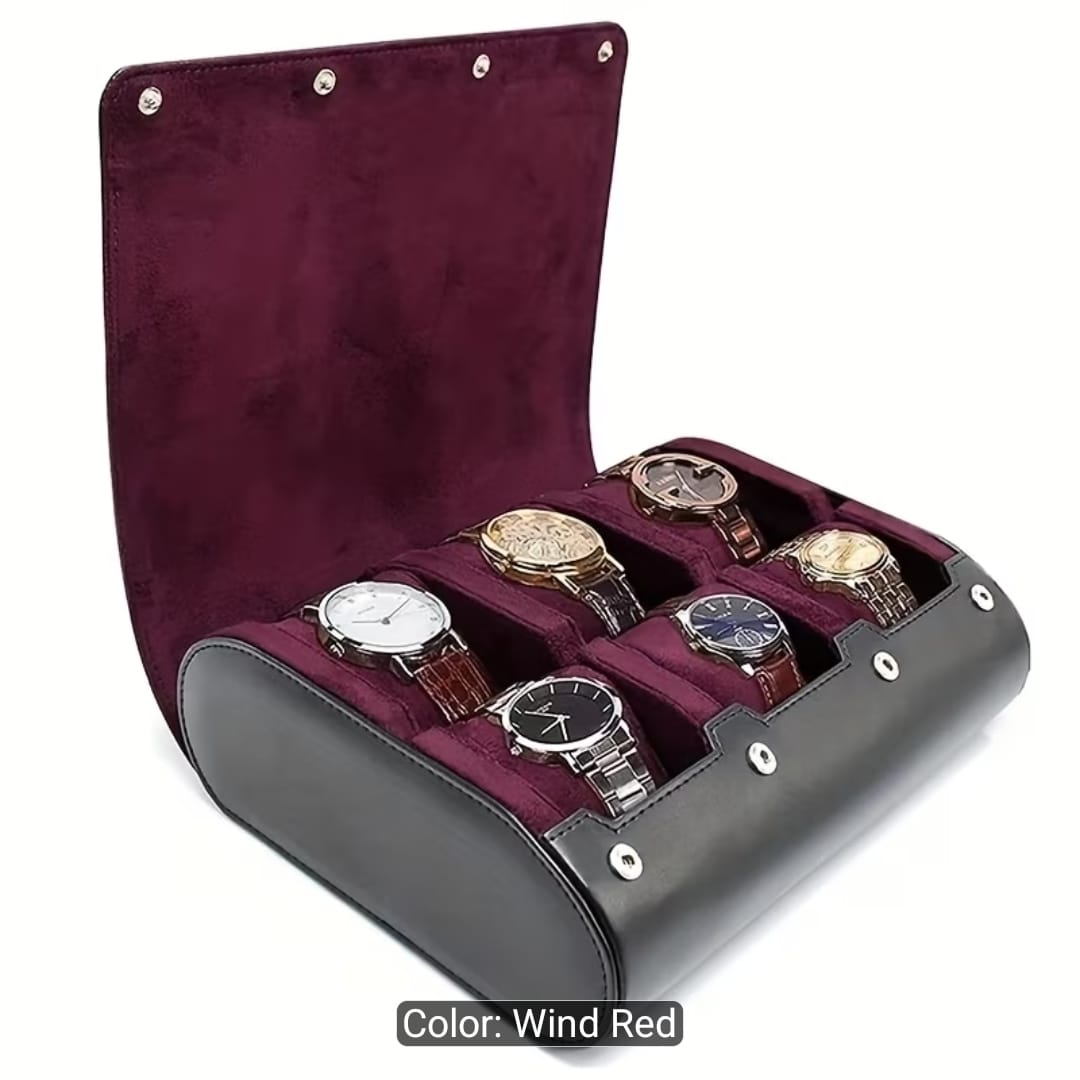 6 Slot watch roll case with 3 colours with button ideal for gifts anniversaries