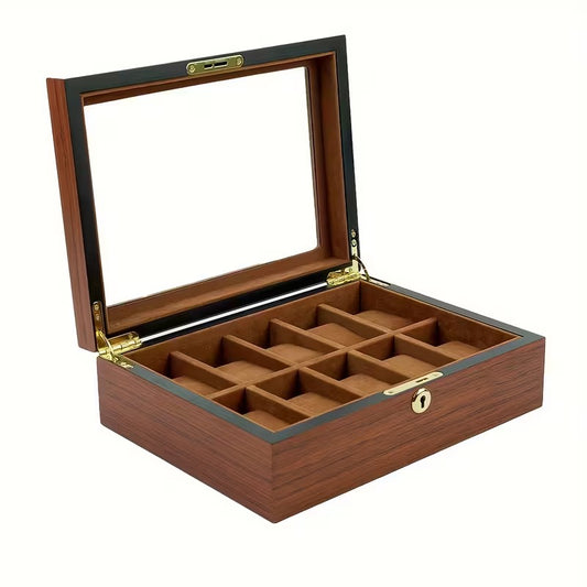 10 Slot walnut watch collection box organiser with key ideal for display, gifts, offer sale