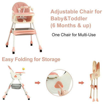 Kids Feeding adjustable and foldable Pink High Chair With Toys And Full Set Ideal For Toddlers Above 6 Month Old Sale Offer