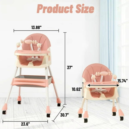 Kids Feeding adjustable and foldable Pink High Chair With Toys And Full Set Ideal For Toddlers Above 6 Month Old Sale Offer