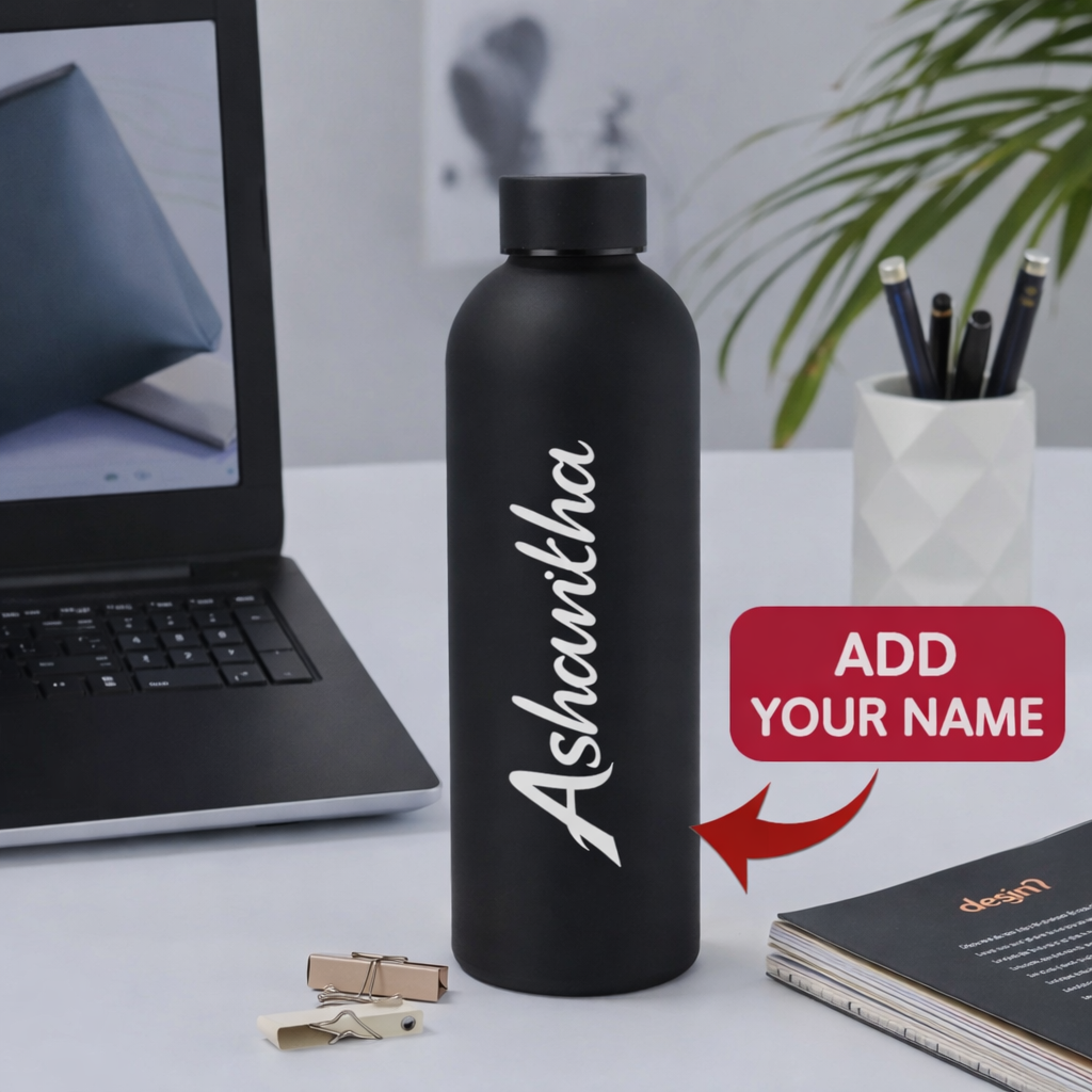 Water bottle 500ml with custom name matte finish stainless steel school college office