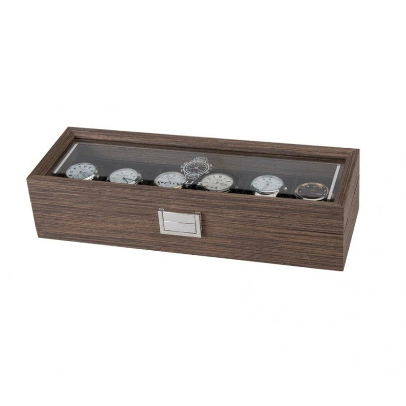 6 Slot Walnut watch collection storage organiser with black interior gift sale offer