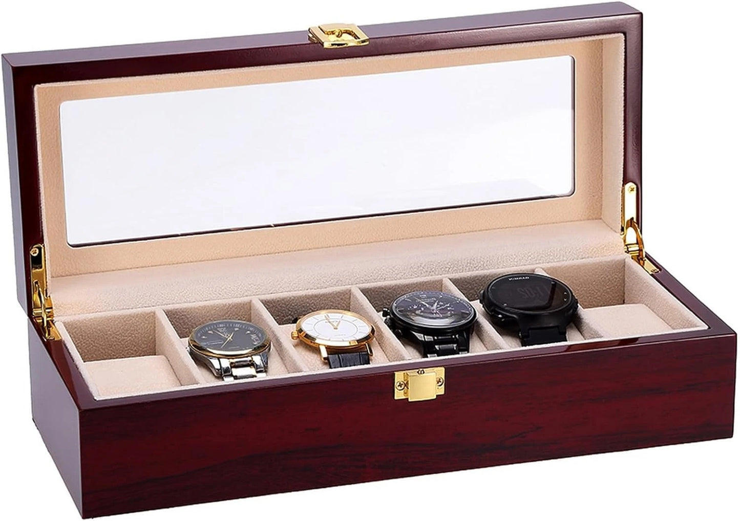 6 Slot Red Wooden Luxury Watch Box Organiser ideal for gifts teachers storage display