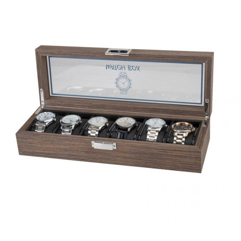 6 Slot Walnut watch collection storage organiser with black interior gift sale offer