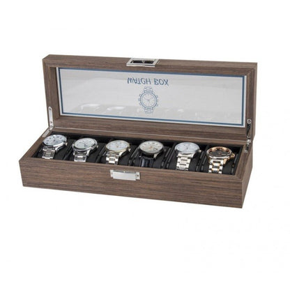 6 Slot Walnut watch collection storage organiser with black interior gift sale offer