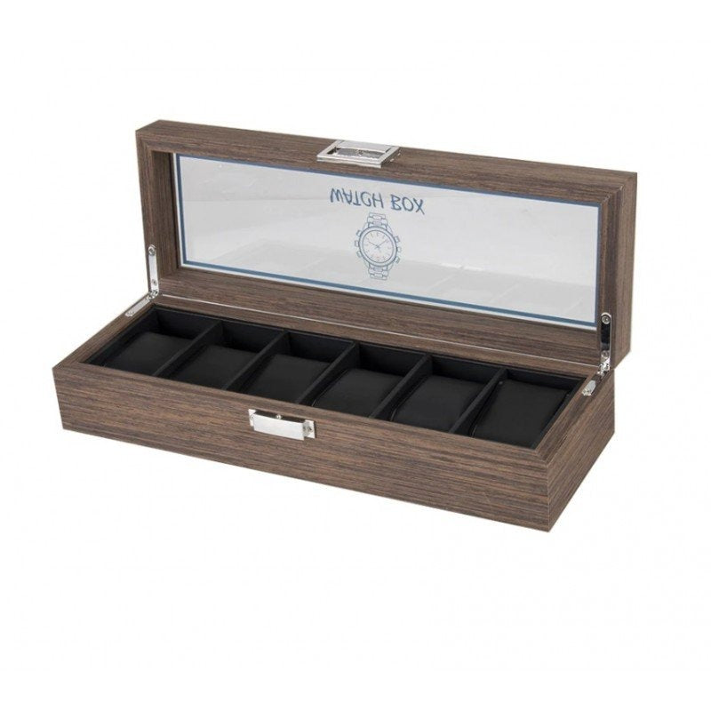6 Slot Walnut watch collection storage organiser with black interior gift sale offer