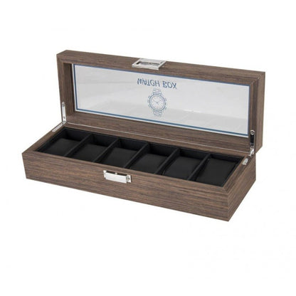 6 Slot Walnut watch collection storage organiser with black interior gift sale offer