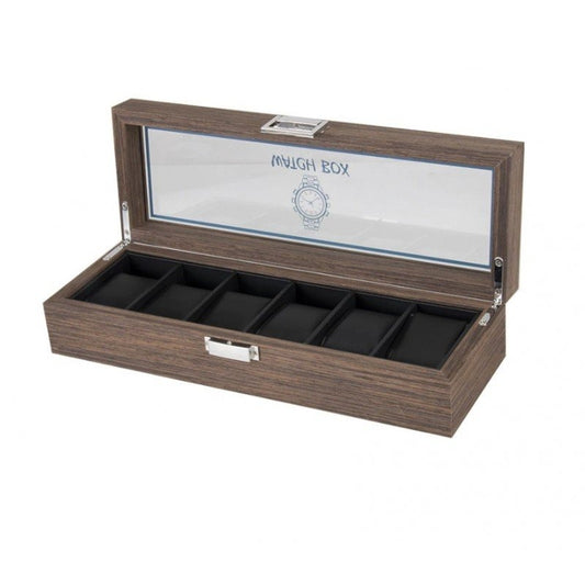 6 Slot Walnut watch collection storage organiser with black interior gift sale offer